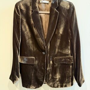 Zara Women's Rich Olive Brown Velvet Blazer